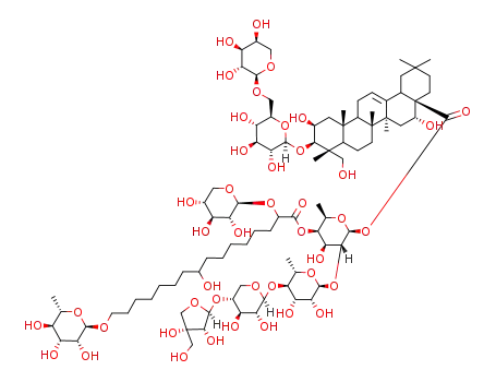 Olean-12-en-28-oicacid, 3-[(6-O-a-L-arabinopyranosyl-b-D-glucopyranosyl)oxy]-2,16,23-trihydroxy-,O-D-apio-b-D-furanosyl-(1®4)-O-b-D-xylopyranosyl-(1®4)-O-6-deoxy-a-L-mannopyranosyl-(1®2)-6-deoxy-4-O-[16-[(6-deoxy-a-L-mannopyranosyl)oxy]-9-hydroxy-1-oxo-2-(b-D-xylopyranosyloxy)hexadecyl]-b-D-galactopyranosyl ester, (2b,3b,4a,16a)- (9CI)