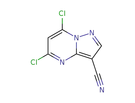 Molecular Structure of 845895-95-6 (5,7-dichloropyrazolo[1,5-a]pyrimidine-3-carbonitrile)