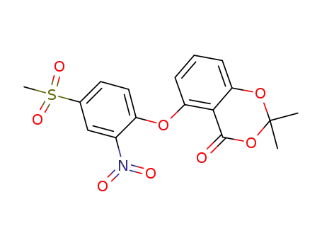 Molecular Structure of 862298-42-8 (2,2-dimethyl-5-[4-(methylsulfonyl)-2-nitrophenoxy]-4H-1,3-benzodioxin-4-one)