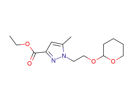 Molecular Structure of 834869-07-7 (1H-Pyrazole-3-carboxylic acid,
5-methyl-1-[2-[(tetrahydro-2H-pyran-2-yl)oxy]ethyl]-, ethyl ester)