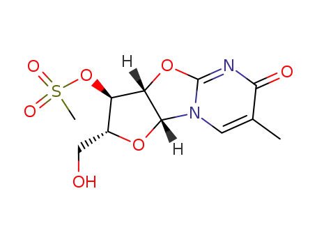 Molecular Structure of 120649-60-7 (2,2'-Anhydro-1-(3'-O-methylsulfonyl-β-D-arabinofuranosyl)thymine)