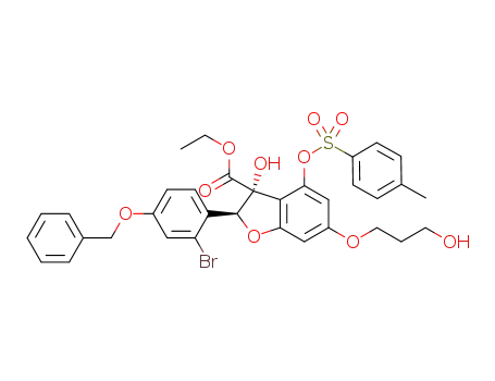 3-(ethoxycarbonyl)-6-(3-hydroxypropoxy)-2-(4-(benzyloxy)-2-bromophenyl)-2,3-dihydro-3-hydroxybenzofuran-4-yl 4-methylbenzenesulfonate