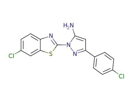 Molecular Structure of 68775-26-8 (2-(6-chloro-benzothiazol-2-yl)-5-(4-chloro-phenyl)-2<i>H</i>-pyrazol-3-ylamine)
