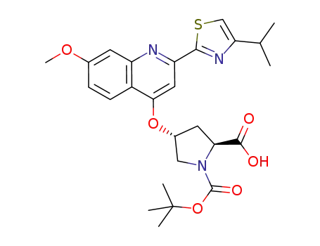 Molecular Structure of 681809-10-9 (1,2-Pyrrolidinedicarboxylic acid,
4-[[7-methoxy-2-[4-(1-methylethyl)-2-thiazolyl]-4-quinolinyl]oxy]-,
1-(1,1-dimethylethyl) ester, (2S,4R)-)