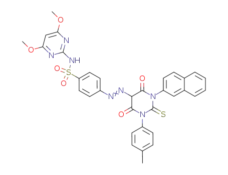 1,3-dihydro-5-<N<sup>1</sup>-(4',6'-dimethoxypyrimidin-2'-yl)-p-sulphamylbenzeneazo>-1-(2'-naphthyl)-3-(p-tolyl)-2-thioxo-2H,5H-pyrimidine-4,6-dione