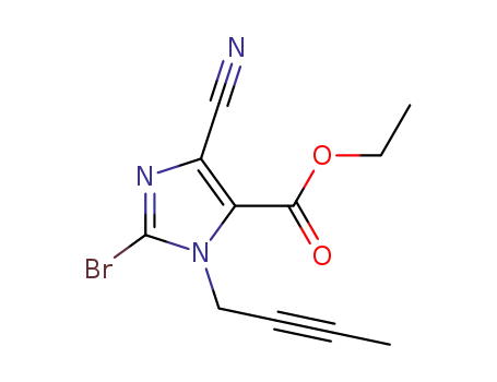 Molecular Structure of 635722-68-8 (1H-Imidazole-5-carboxylic acid, 2-bromo-1-(2-butynyl)-4-cyano-, ethyl
ester)