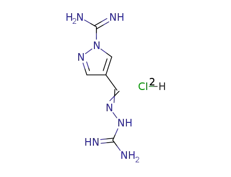Molecular Structure of 132906-71-9 (4-{[(diaminomethylidene)hydrazinylidene]methyl}-1H-pyrazole-1-carboximidamide hydrochloride (1:1))