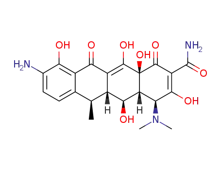 Molecular Structure of 161321-34-2 (<4S-(4α,12aα)>-9-amino-4-(dimethylamino)-1,4,4a,5,5a,6,11,12a-octahydro-3,5,10,12,12a-pentahydroxy-6-methyl-1,11-dioxo-2-naphthacenecarboxamide)