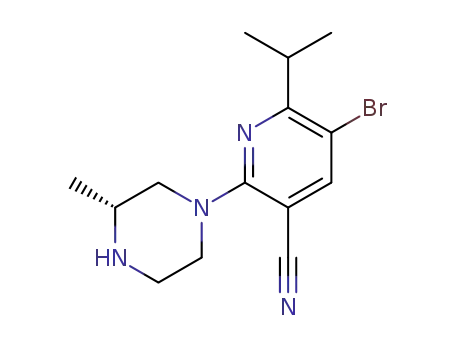Molecular Structure of 1416146-15-0 ((R)-5-bromo-6-isopropyl-2-(3-methylpiperazin-1-yl)nicotinonitrile)