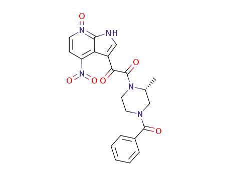 Molecular Structure of 357262-96-5 (Piperazine,
4-benzoyl-2-methyl-1-[(4-nitro-7-oxido-1H-pyrrolo[2,3-b]pyridin-3-yl)oxo
acetyl]-, (2R)-)