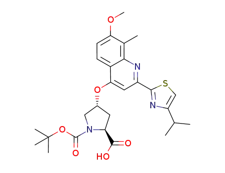 Molecular Structure of 923604-81-3 (1,2-Pyrrolidinedicarboxylic acid,
4-[[7-methoxy-8-methyl-2-[4-(1-methylethyl)-2-thiazolyl]-4-quinolinyl]oxy]-
, 1-(1,1-dimethylethyl) ester, (2S,4R)-)