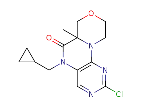 Molecular Structure of 1268474-52-7 (2-chloro-5-(cyclopropylmethyl)-6a-methyl-6a,7,9,10-tetrahydro-[1,4]oxazino[3,4-h]pteridin-6(5H)-one)