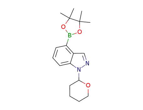 Molecular Structure of 956388-05-9 (1-(tetrahydro-2H-pyran-2-yl)-4-(4,4,5,5-tetramethyl-1,3,2-dioxaborolan-2-yl)-1H-indazole)