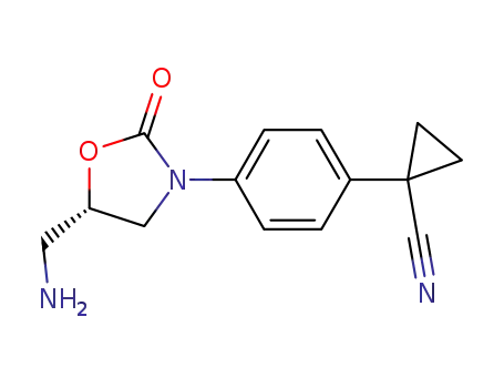 Molecular Structure of 543682-79-7 (5(S)-aminomethyl-3-[4-(1-cyanocyclopropan-1-yl)phenyl]oxazolidin-2-one)