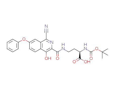 Molecular Structure of 1455092-75-7 ((R)-2-(tert-butoxycarbonylamino)-4-(1-cyano-4-hydroxy-7-phenoxyisoquinoline-3-carboxamido)butanoic acid)