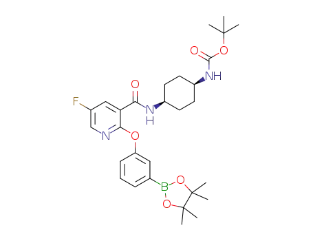 Molecular Structure of 1197291-02-3 (tert-butyl (1s,4s)-4-(5-fluoro-2-(3-(4,4,5,5-tetramethyl-1,3,2-dioxaborolan-2-yl)phenoxy)nicotinamido)cyclohexylcarbamate)
