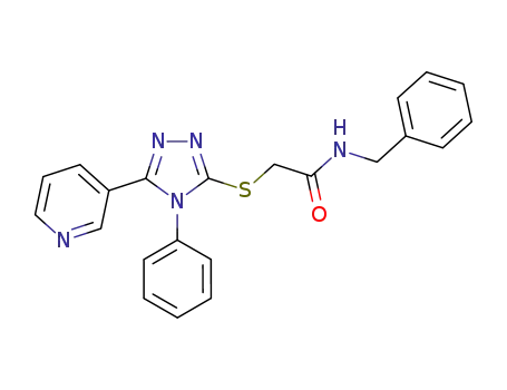 Molecular Structure of 482637-74-1 (N-benzyl-2-(4-phenyl-5-(pyridin-3-yl)-4H-1,2,4-triazol-3-ylthio)acetamide)