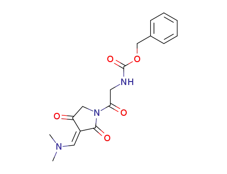 Molecular Structure of 796974-31-7 (Carbamic acid,
[2-[(3E)-3-[(dimethylamino)methylene]-2,4-dioxo-1-pyrrolidinyl]-2-oxoeth
yl]-, phenylmethyl ester)