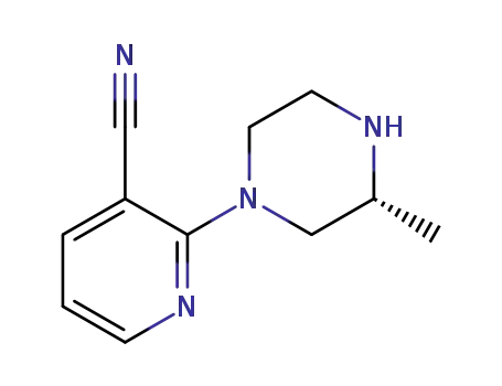 Molecular Structure of 863713-32-0 (2-[(3R)-3-methylpiperazin-1-yl]nicotinonitrile)