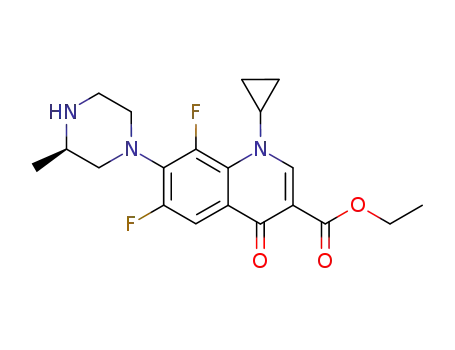 Molecular Structure of 479070-20-7 (3-Quinolinecarboxylic acid, 1-cyclopropyl-6,8-difluoro-1,4-dihydro-7-[(3R)-3-Methyl-1-piperazinyl]-4-oxo-, ethyl ester)