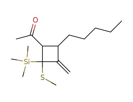 Molecular Structure of 145146-06-1 (3-methylene-4-(methylthio)-2-pentyl-4-(trimethylsilyl)cyclobutyl methyl ketone)