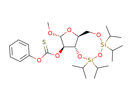 Molecular Structure of 153184-64-6 (methyl 2-O-(phenoxythiocarbonyl)-3,5-O-(1,1,3,3-tetraisopropyldisiloxane-1,3-diyl)-α-L-arabinofuranoside)