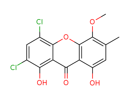 Molecular Structure of 113734-83-1 (9H-Xanthen-9-one,2,4-dichloro-1,8-dihydroxy-5-methoxy-6-methyl-)
