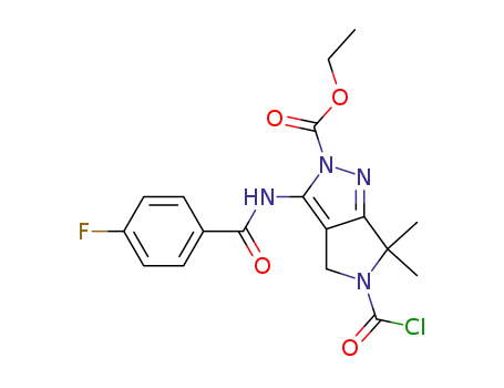 Molecular Structure of 1041016-32-3 (ethyl 5-(chlorocarbonyl)-3-(4-fluorobenzamido)-6,6-dimethyl-5,6-dihydropyrrolo[3,4-c]pyrazole-2(4H)-carboxylate)