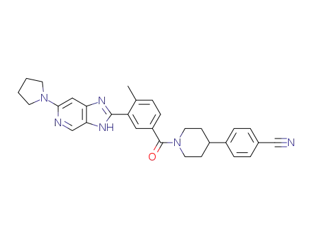 Molecular Structure of 1399176-12-5 (4-(1-(4-methyl-3-(6-(pyrrolidin-1-yl)-3H-imidazo[4,5-c]pyridin-2-yl)benzoyl)piperidin-4-yl)benzonitrile)