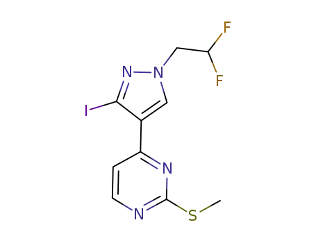 Molecular Structure of 1111638-16-4 (4-[1-(2,2-Difluoroethyl)-3-iodo-1H-pyrazol-4-yl]-2-(methylthio)-pyrimidine)