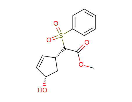 Molecular Structure of 119971-15-2 ((+)-(2R,S)-methyl 2-<(1R,4S)-4-hydroxy-2-cyclopenten-1-yl>-2-(phenylsulfonyl)acetate)