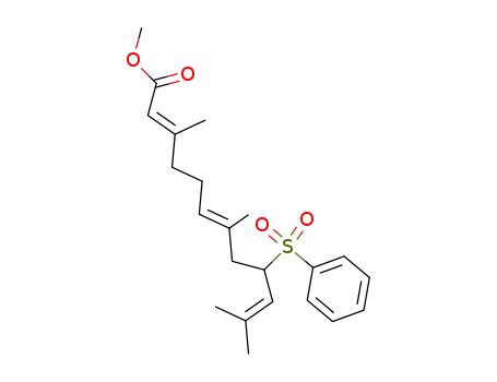 Molecular Structure of 57683-66-6 ((2E,6E)-3,7,11-Trimethyl-9-(phenylsulfonyl)-2,6,10-dodecatrienoic acid methyl ester)