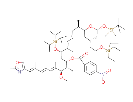 4-nitro-benzoic acid 1-{7-[6-(<i>tert</i>-butyl-dimethyl-silanyloxy)-4-(2-triethylsilanyloxy-ethyl)-tetrahydro-pyran-2-yl]-3-methyl-2-triisopropylsilanyloxy-octa-3,5-dienyl}-3-methoxy-2,4,8-trimethyl-9-(2-methyl-oxazol-4-yl)-nona-4,6,8-trienyl ester