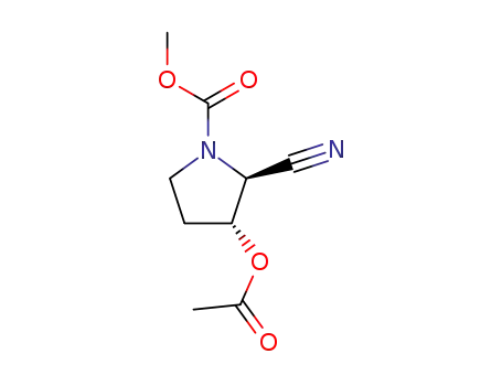 Molecular Structure of 125787-19-1 (trans-(3R)-3-acetoxy-2-cyano-1-methoxycarbonylpyrrolidine)