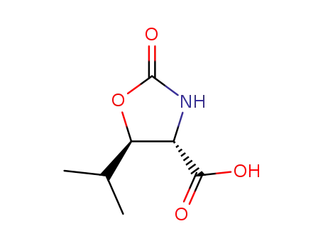 Molecular Structure of 127913-32-0 (4-Oxazolidinecarboxylicacid,5-(1-methylethyl)-2-oxo-,(4S-trans)-(9CI))