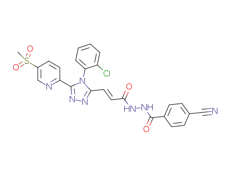 Molecular Structure of 1380672-91-2 ((E)-N′-(3-(4-(2-chlorophenyl)-5-(5-(methylsulfonyl)pyridin-2-yl)-4H-1,2,4-triazol-3-yl)acryloyl)-4-cyanobenzohydrazide)