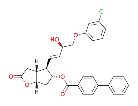 Molecular Structure of 54713-44-9 ([1,1'-Biphenyl]-4-carboxylic acid, 4-[4-(3-chlorophenoxy)-3-hydroxy-1-butenyl]hexahydro-2-oxo-2H-cyclop enta[b]furan-5-yl ester, [3aR-[3aa,4a(1E,3R*),5b,6aa]])