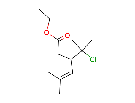 Molecular Structure of 84524-95-8 (4-Hexenoic acid, 3-(1-chloro-1-methylethyl)-5-methyl-, ethyl ester)