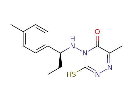 Molecular Structure of 918165-80-7 (1,2,4-Triazin-5(2H)-one,
3,4-dihydro-6-methyl-4-[[(1S)-1-(4-methylphenyl)propyl]amino]-3-thioxo-)