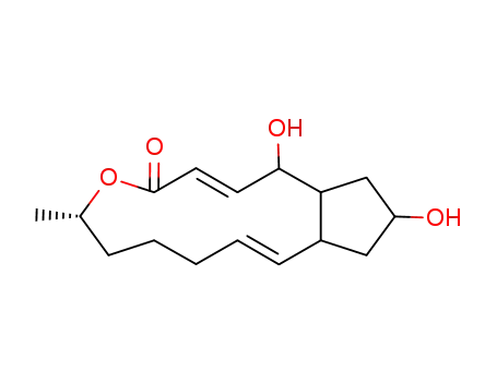 Molecular Structure of 83710-00-3 ((1R,2E,6S,10E,11aS,13R,14aR)-1,6,7,8,9,11a,12,13,14,14a-Decahydro-1,13-dihydroxy-6-methyl-4H-cyclopenta[f]oxacyclotridecin-4-one)