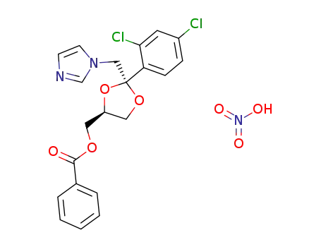 Molecular Structure of 83086-42-4 (Benzoic acid (2R,4S)-2-(2,4-dichloro-phenyl)-2-imidazol-1-ylmethyl-[1,3]dioxolan-4-ylmethyl ester; compound with nitric acid)