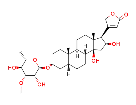 Molecular Structure of 128574-83-4 (Card-20(22)-enolide,3-[(6-deoxy-3-O-methyl-b-D-glucopyranosyl)oxy]-14,16-dihydroxy-, (3b,5b,16b)- (9CI))