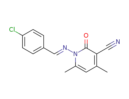 Molecular Structure of 183473-52-1 (1-[(4-chlorobenzylidene)amino]-4,6-dimethyl-2-oxo-1,2-dihydro-3-pyridinecarbonitrile)
