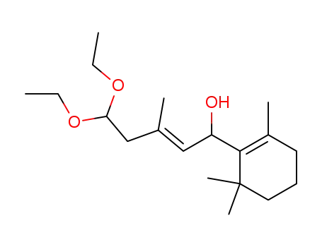 Molecular Structure of 211235-94-8 ((E)-5,5-diethoxy-3-methyl-1-(2,6,6-trimethylcyclohex-1-enyl)pent-2-en-1-ol)
