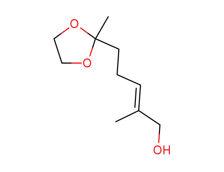 Molecular Structure of 21488-96-0 (2-Penten-1-ol, 2-methyl-5-(2-methyl-1,3-dioxolan-2-yl)-, (E)-)