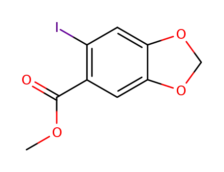 Molecular Structure of 61599-80-2 (1,3-Benzodioxole-5-carboxylic acid, 6-iodo-, methyl ester)