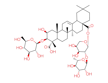 Molecular Structure of 125448-43-3 (Olean-12-ene-23,28-dioicacid, 3-(b-D-glucopyranosyloxy)-2-hydroxy-,28-[2-O-(6-deoxy-a-L-mannopyranosyl)-b-L-arabinopyranosyl] ester, (2b,3b,4a)- (9CI))