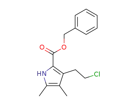 Molecular Structure of 62562-77-0 (1H-Pyrrole-2-carboxylic acid, 3-(2-chloroethyl)-4,5-dimethyl-,
phenylmethyl ester)