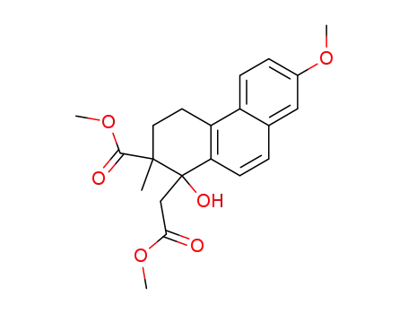 Molecular Structure of 6636-51-7 (methyl 1-hydroxy-7-methoxy-1-(2-methoxy-2-oxoethyl)-2-methyl-1,2,3,4-tetrahydrophenanthrene-2-carboxylate)