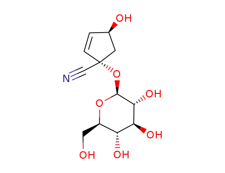 Molecular Structure of 34323-07-4 (1-(hexopyranosyloxy)-4-hydroxycyclopent-2-ene-1-carbonitrile)